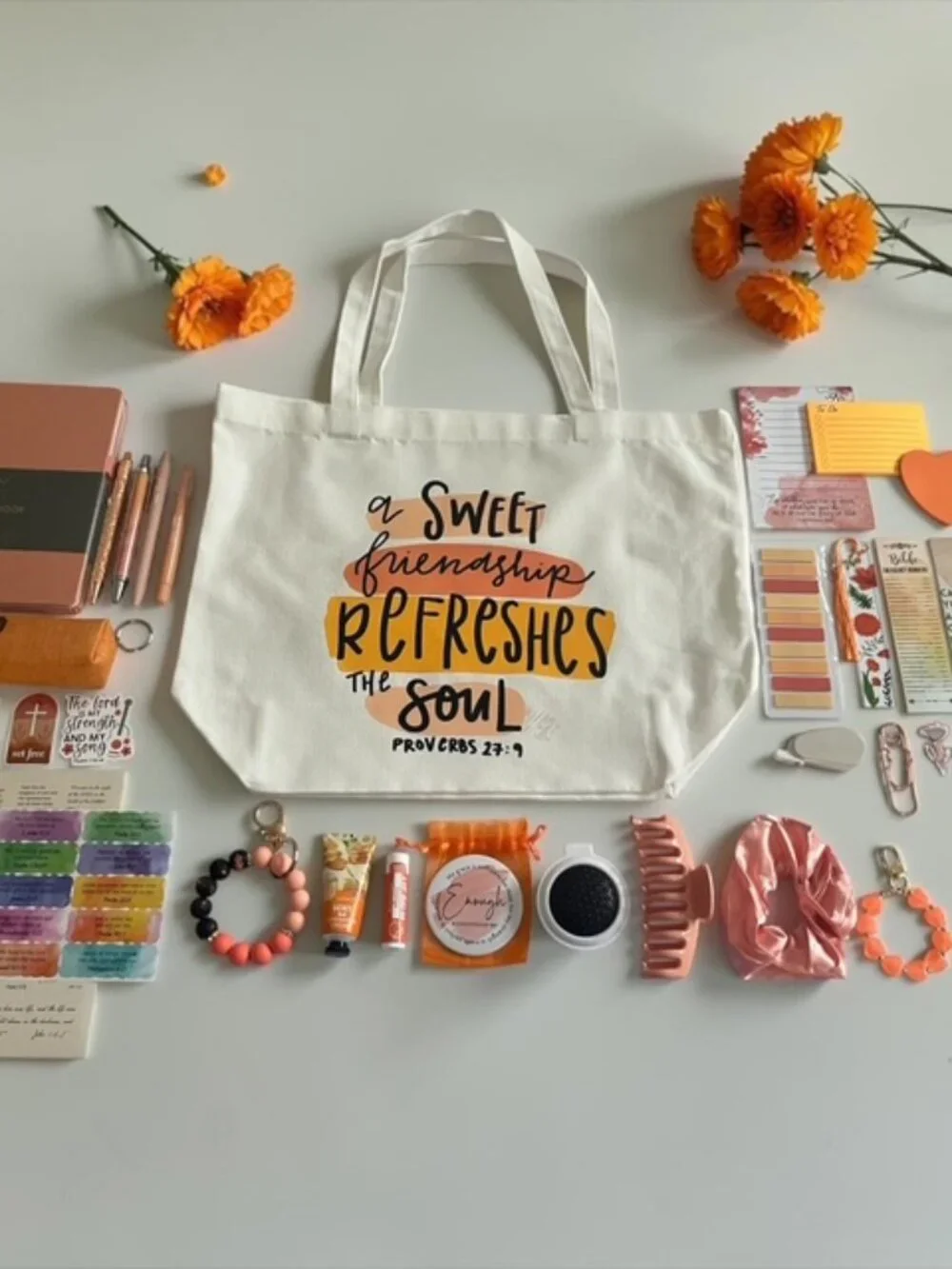NWOT Orange Faith-Based Bookish Bundle with Canvas Tote Bag